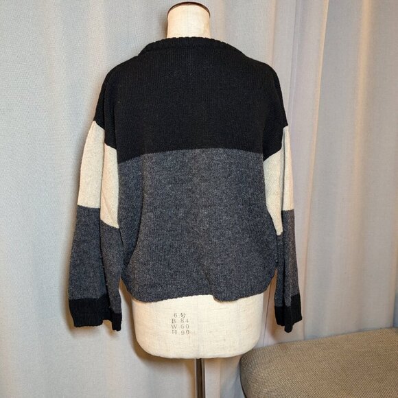 TOAST UK 100% Wool Sweater Black Striped Gray Small Medium - Picture 3 of 7